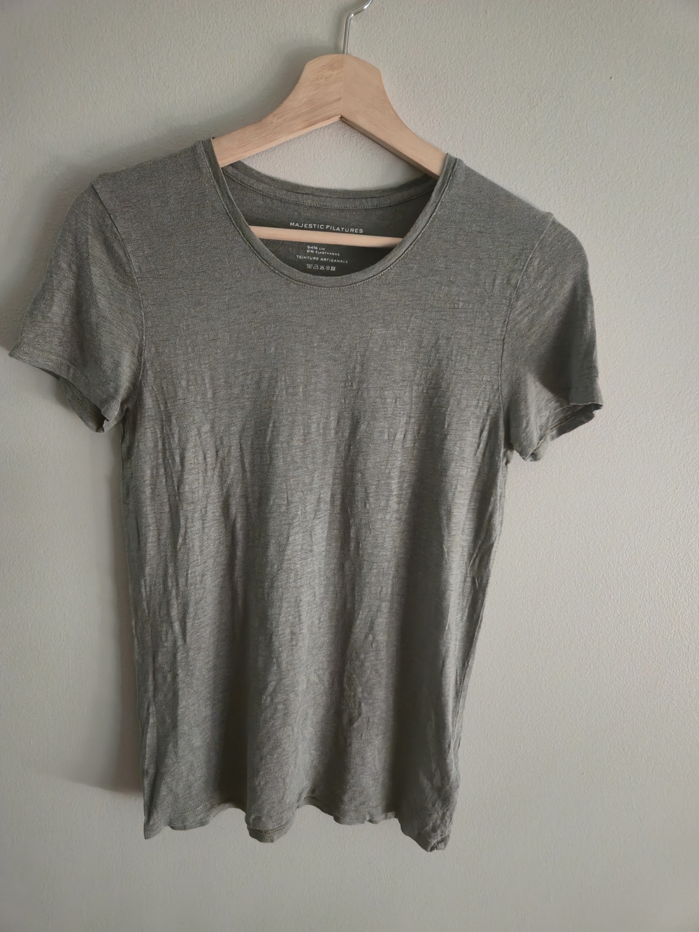 Majestic Filatures Deluxe T-shirt Olive Green 94% Linen Size 1 (XS) Crewneck EUC
